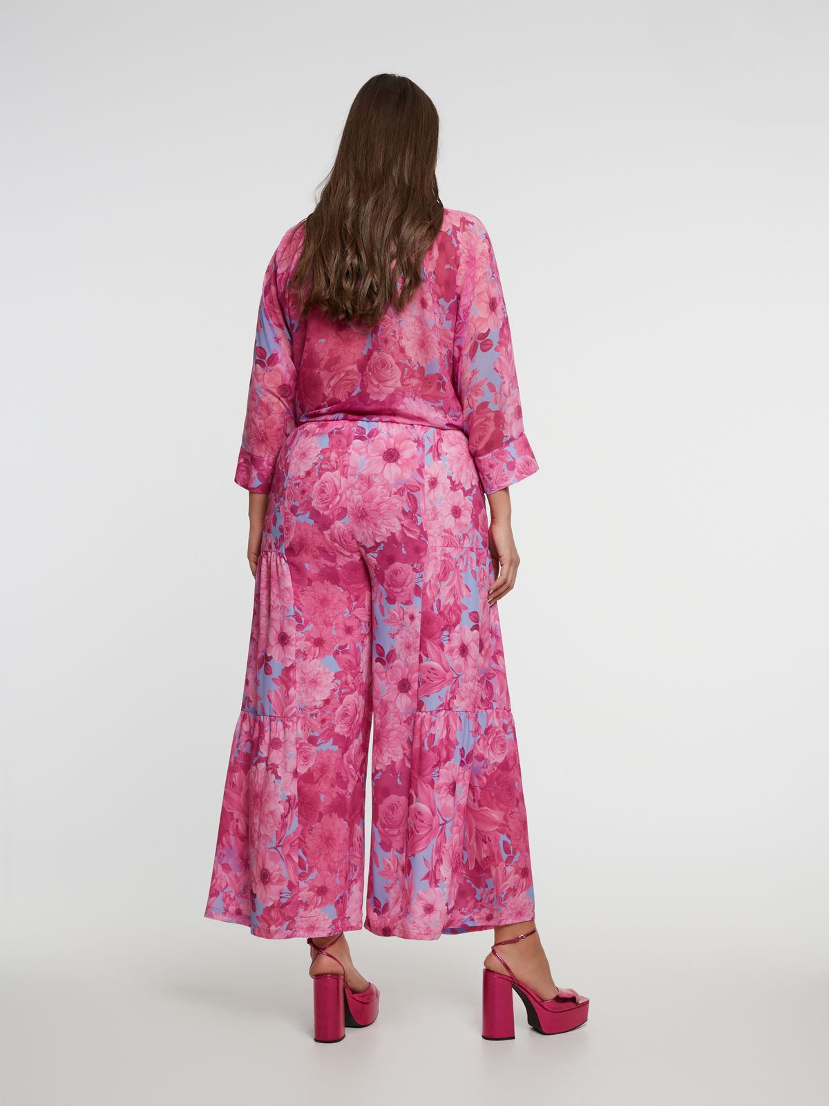 Floral wide-leg tiered pants