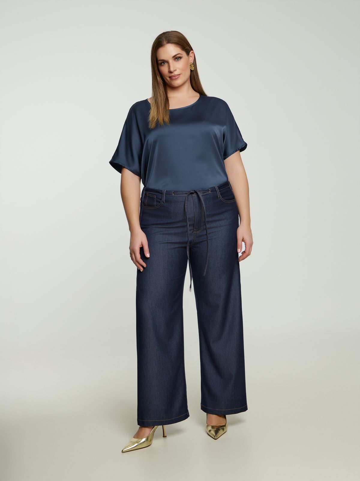 Denim wide-leg pants
