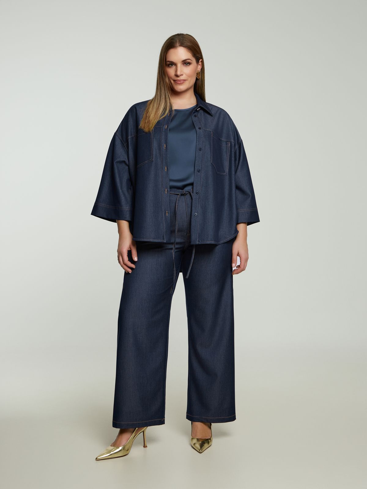 Denim wide-leg pants