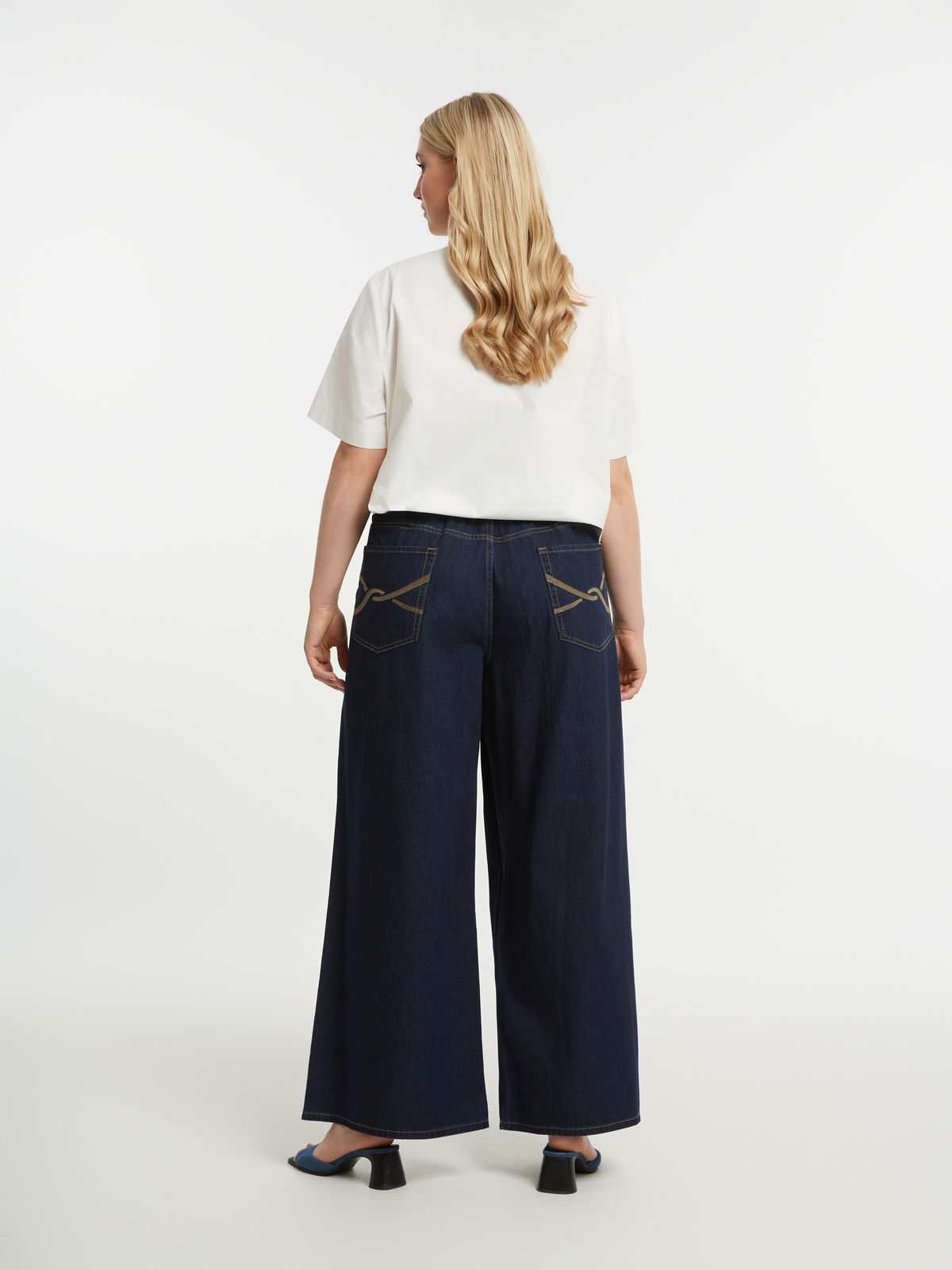 Cotton denim wide-leg pants