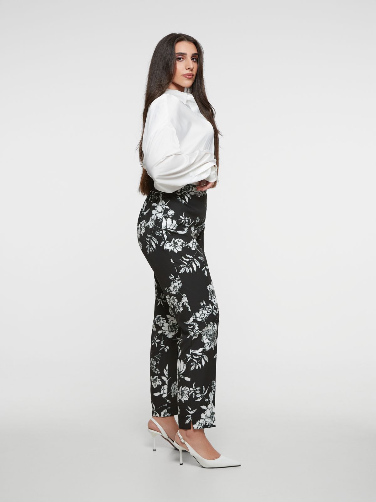 Floral high-waisted stretch pants