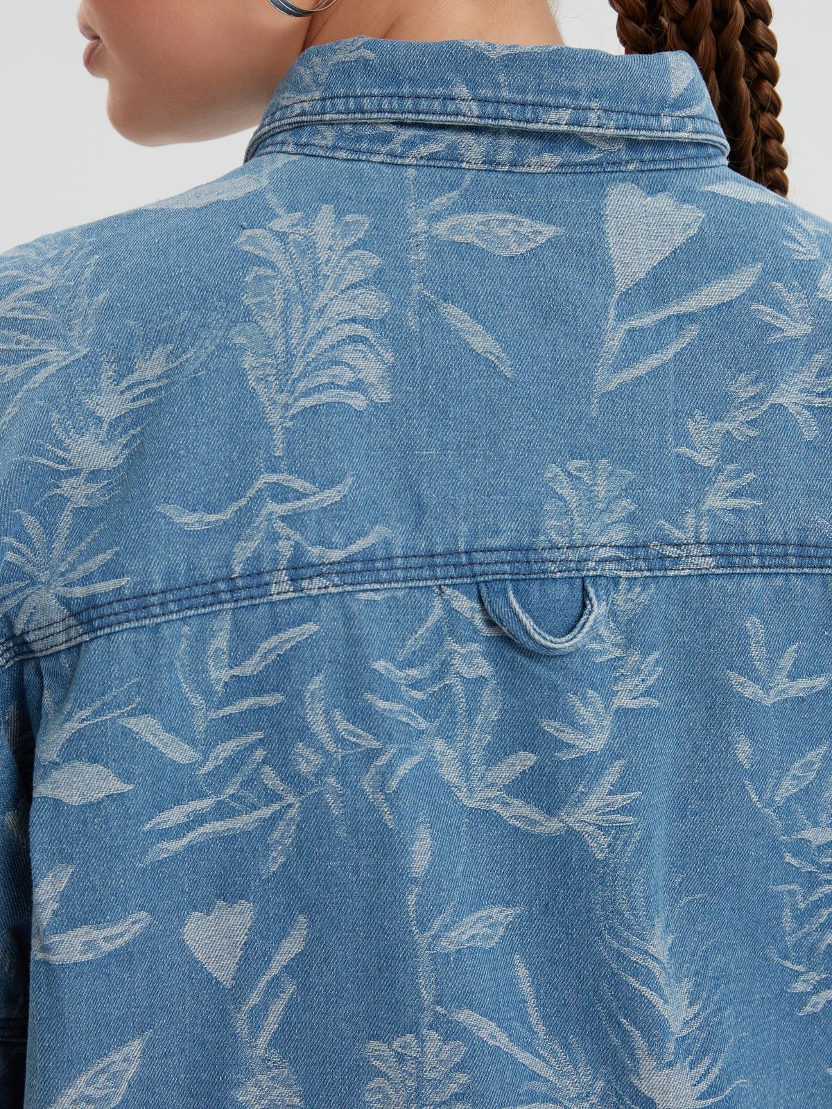 Oversized printed denim long-sleeve shirt