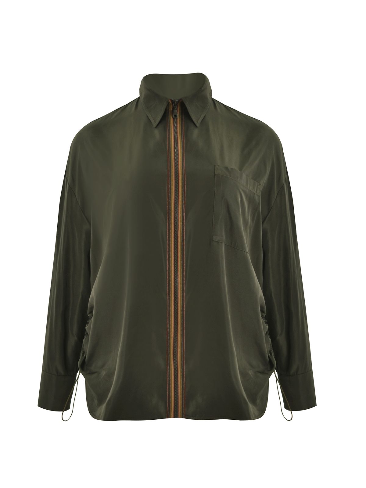 Mat Fashion Πουκάμισο από parachute ύφασμα με φερμουάρ και πολύχρωμη ρίγα Πρασινο