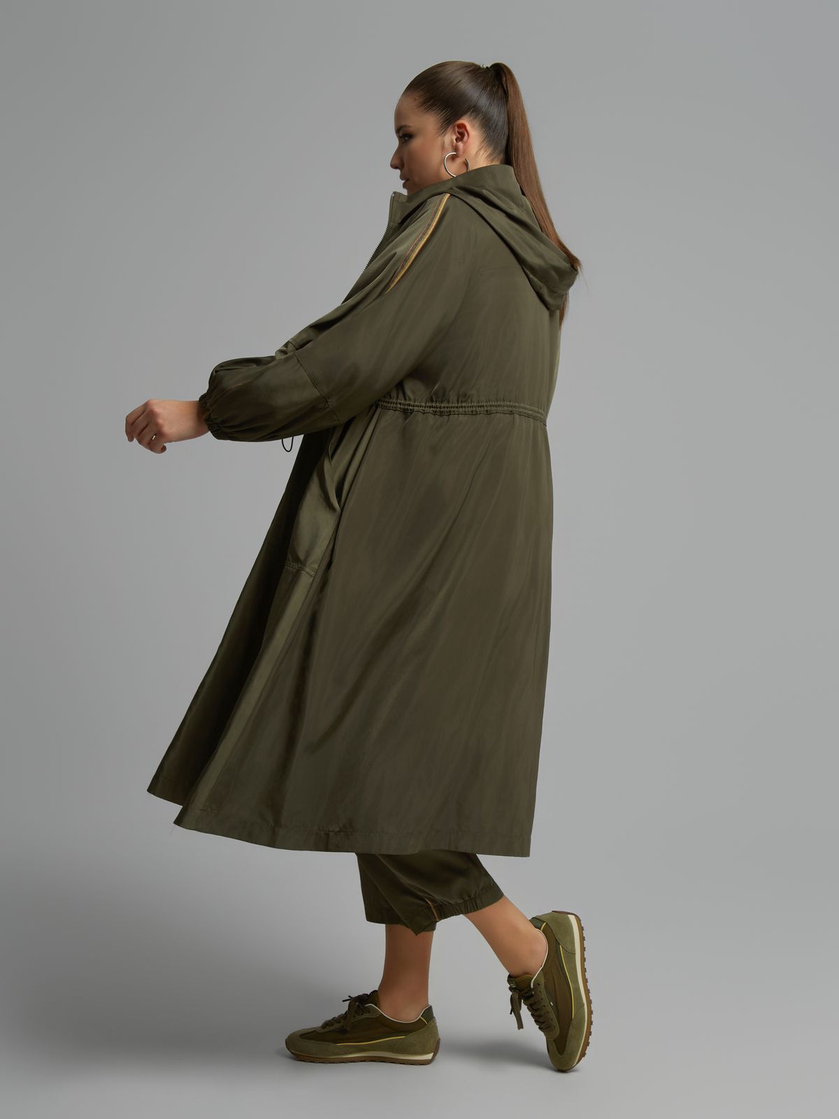 Parachute-fabric tunic dress with zipper and colorful stripe details