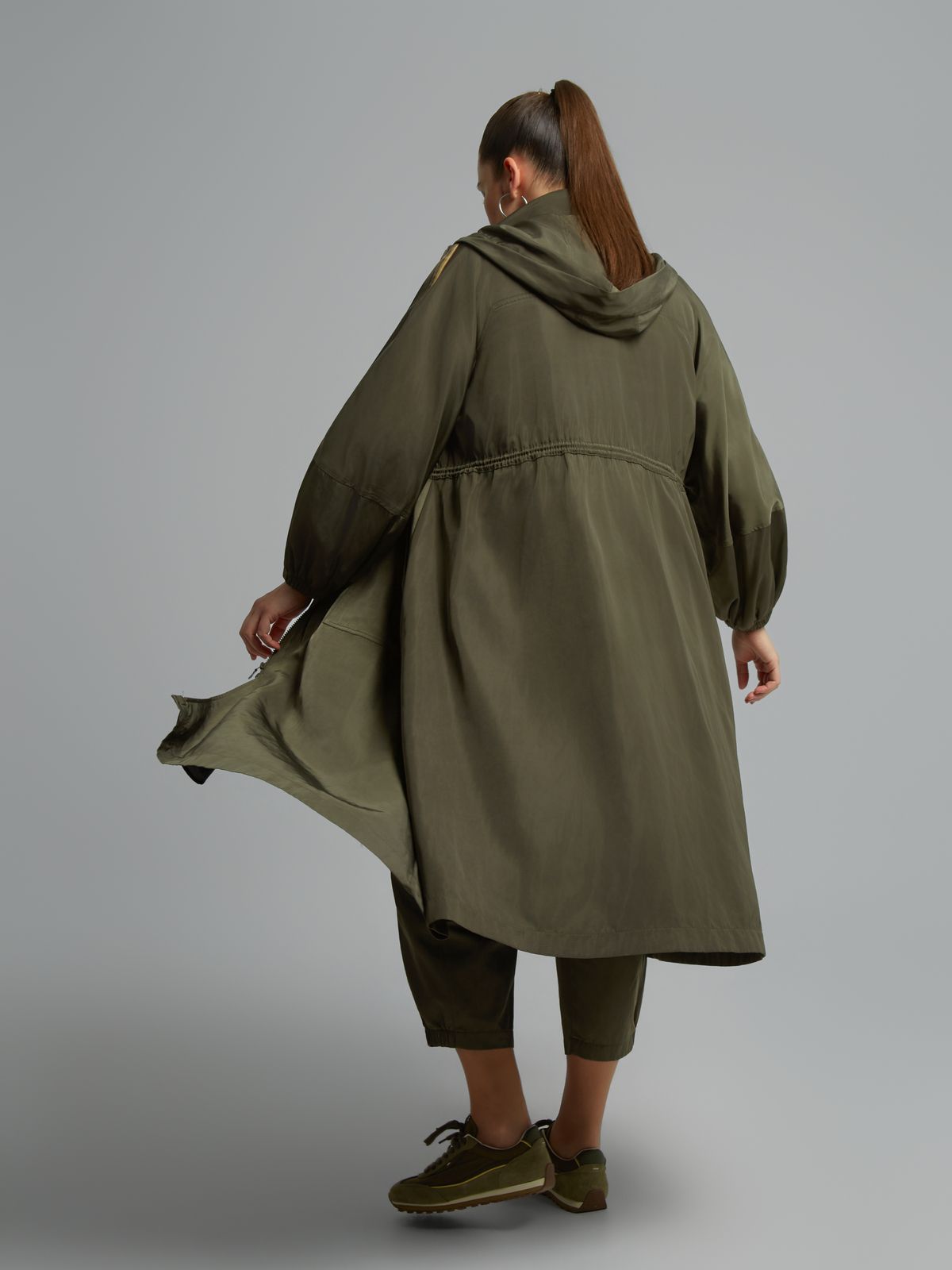 Parachute-fabric tunic dress with zipper and colorful stripe details