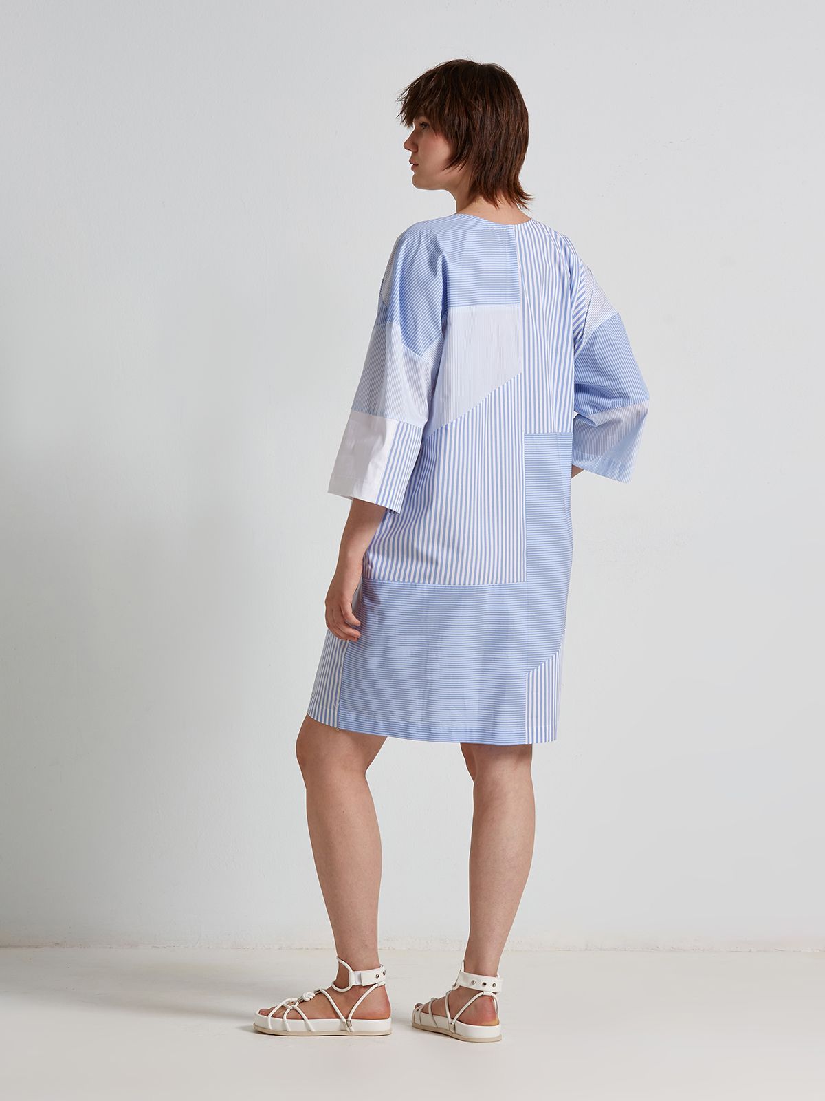 Patchwork striped cotton-poplin dress