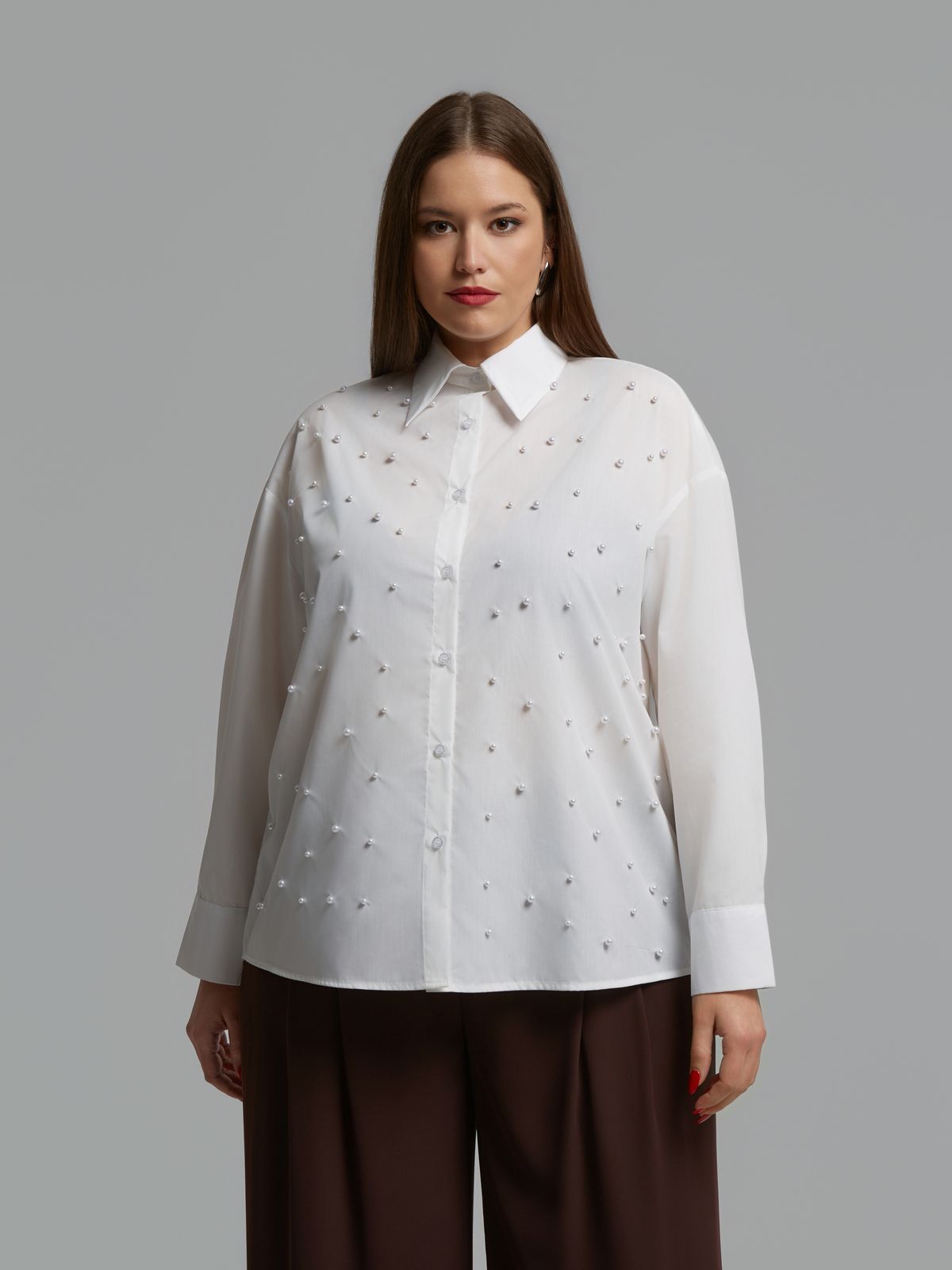 Pearl-embellished cotton blend shirt