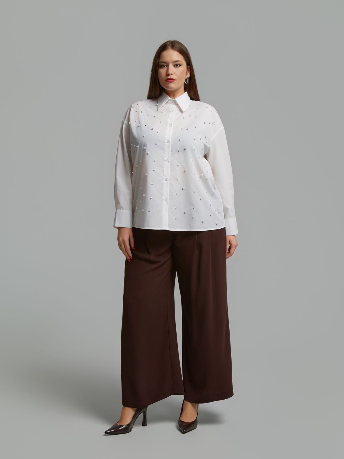 Pearl-embellished cotton blend shirt
