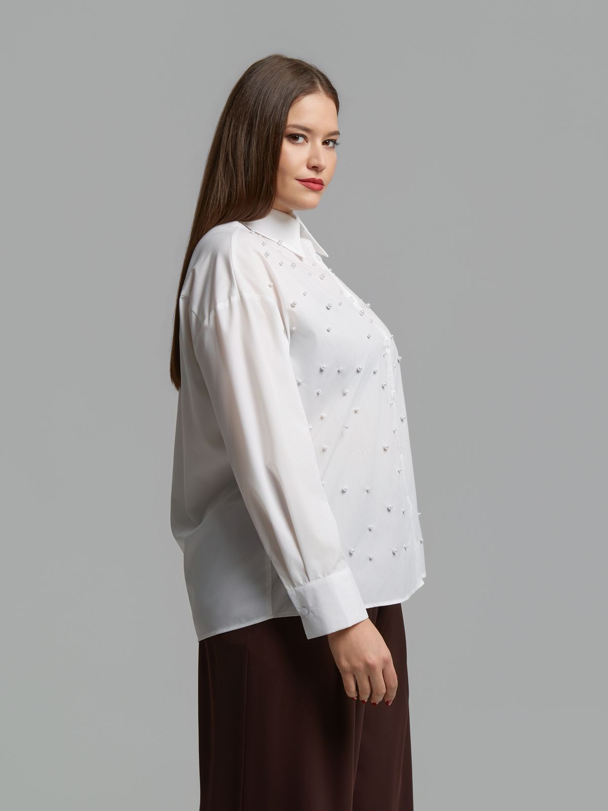 Pearl-embellished cotton blend shirt