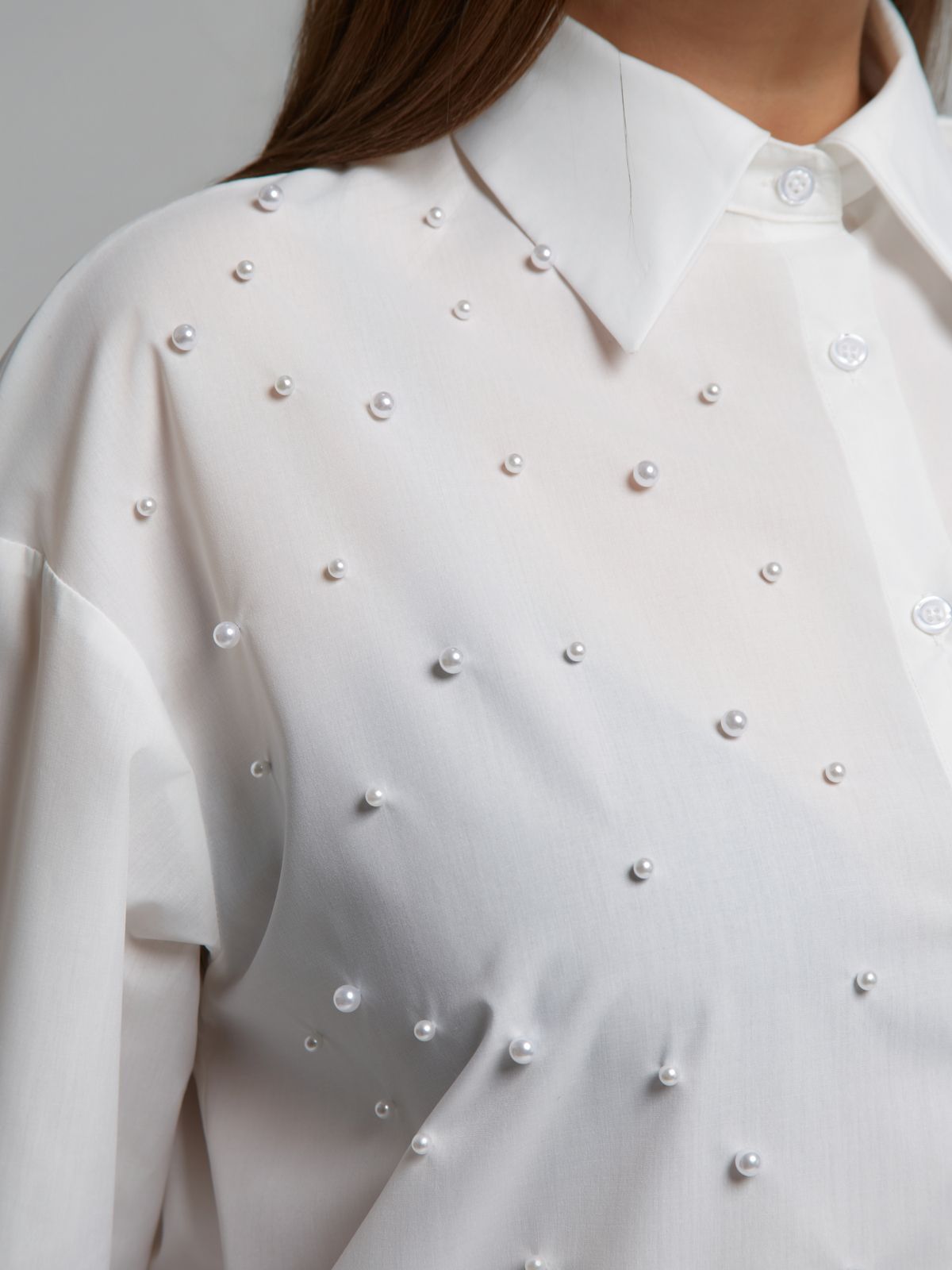 Pearl-embellished cotton blend shirt