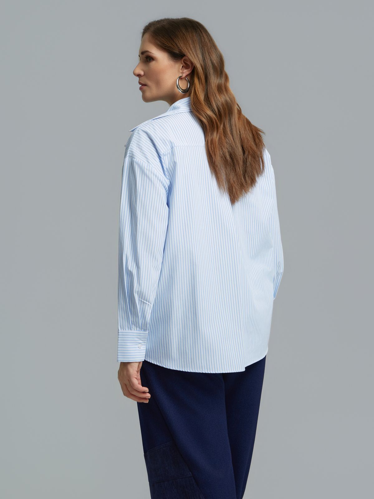 Pearl-embellished viscose blend pinstripe shirt