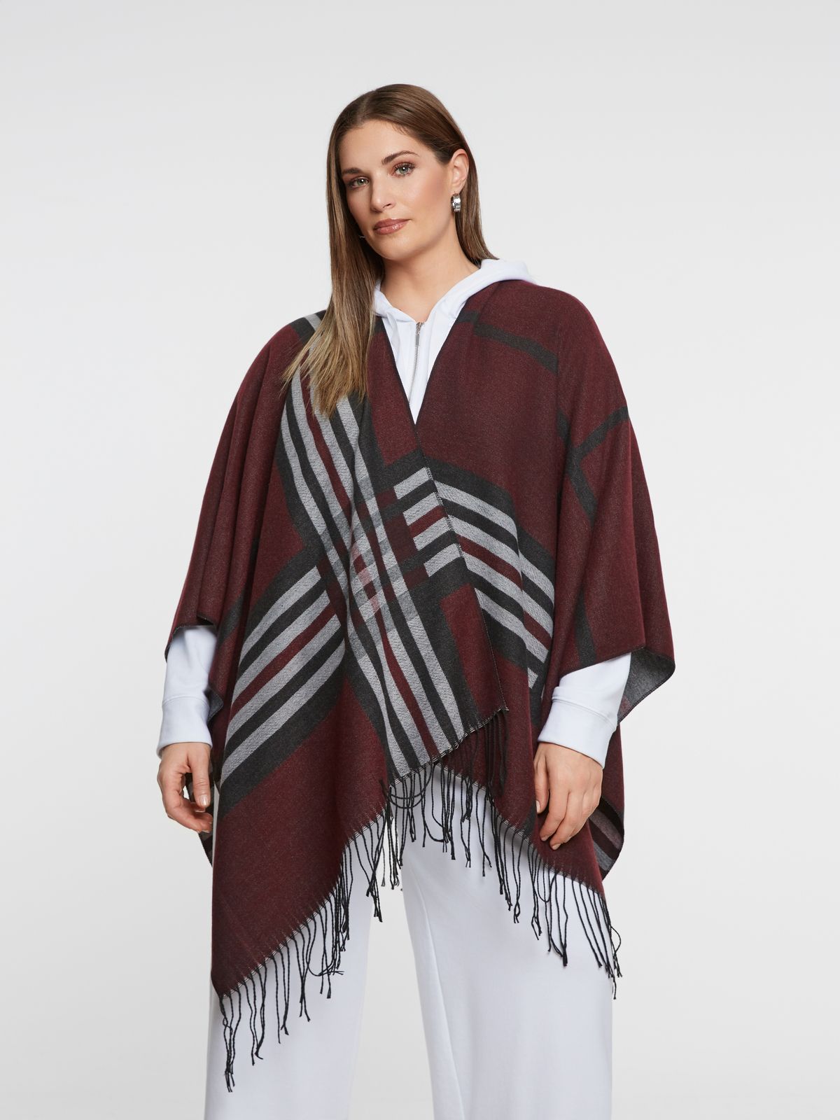 Plaid fringe cape
