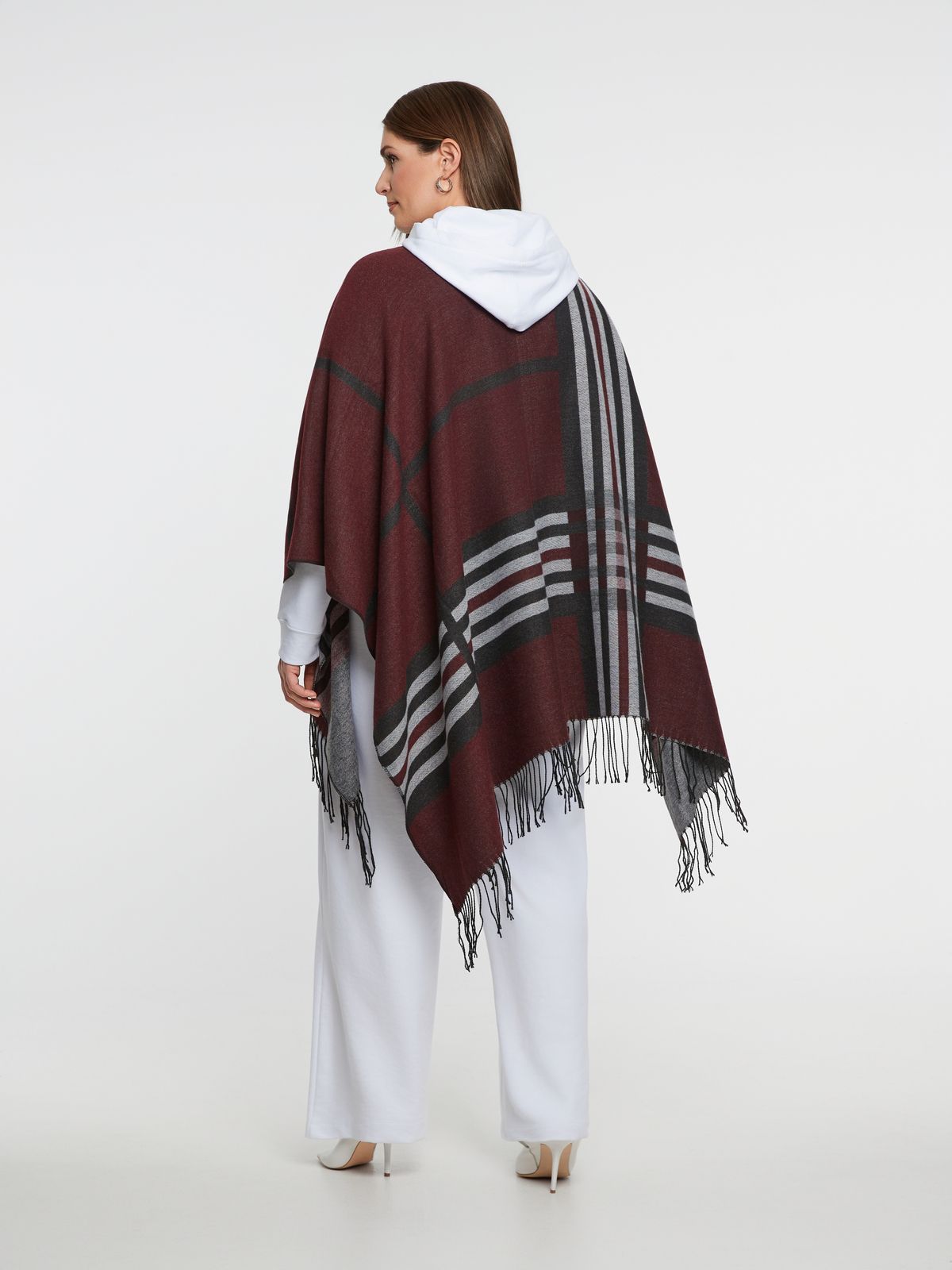 Plaid fringe cape