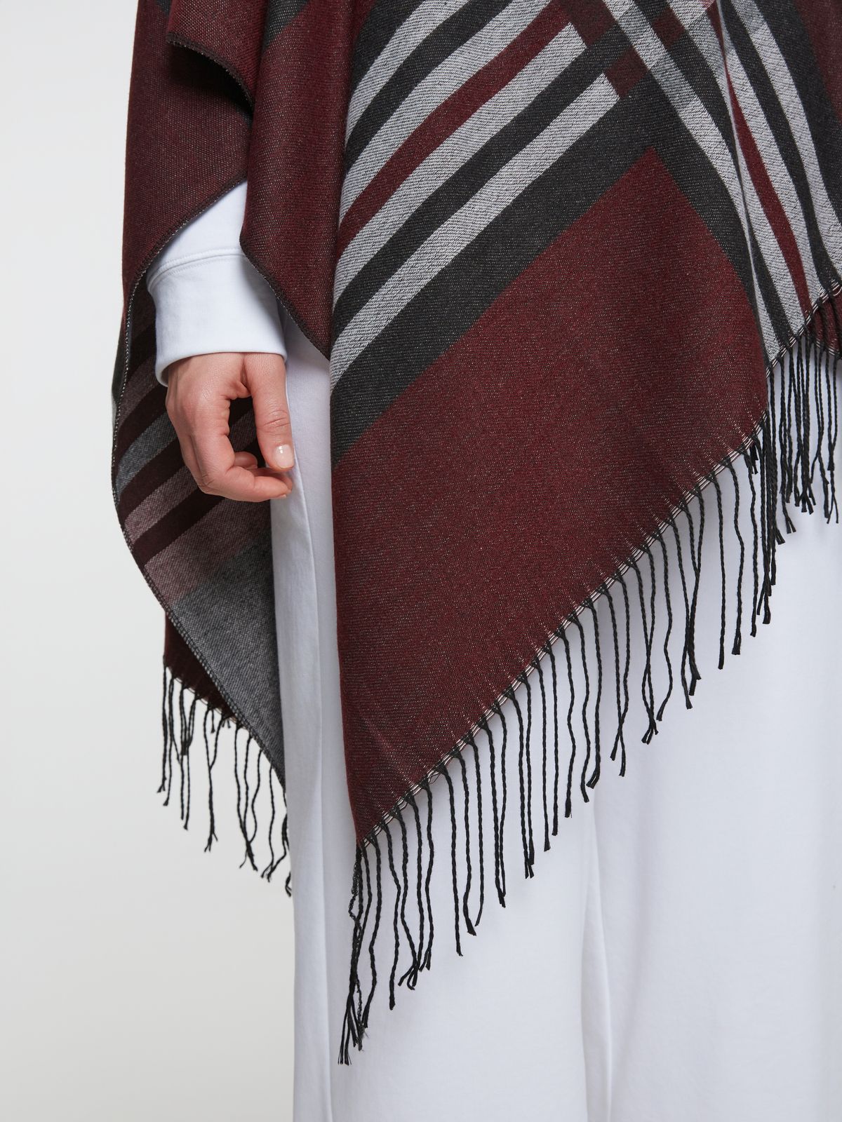 Plaid fringe cape