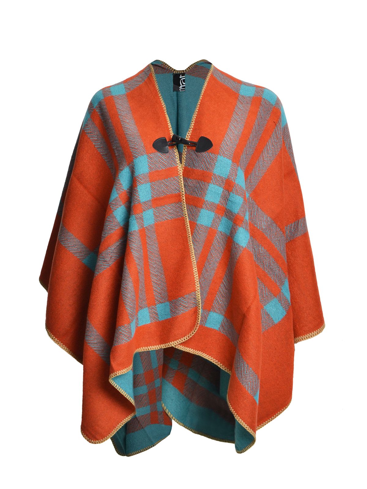 Plaid poncho with toggle closure
