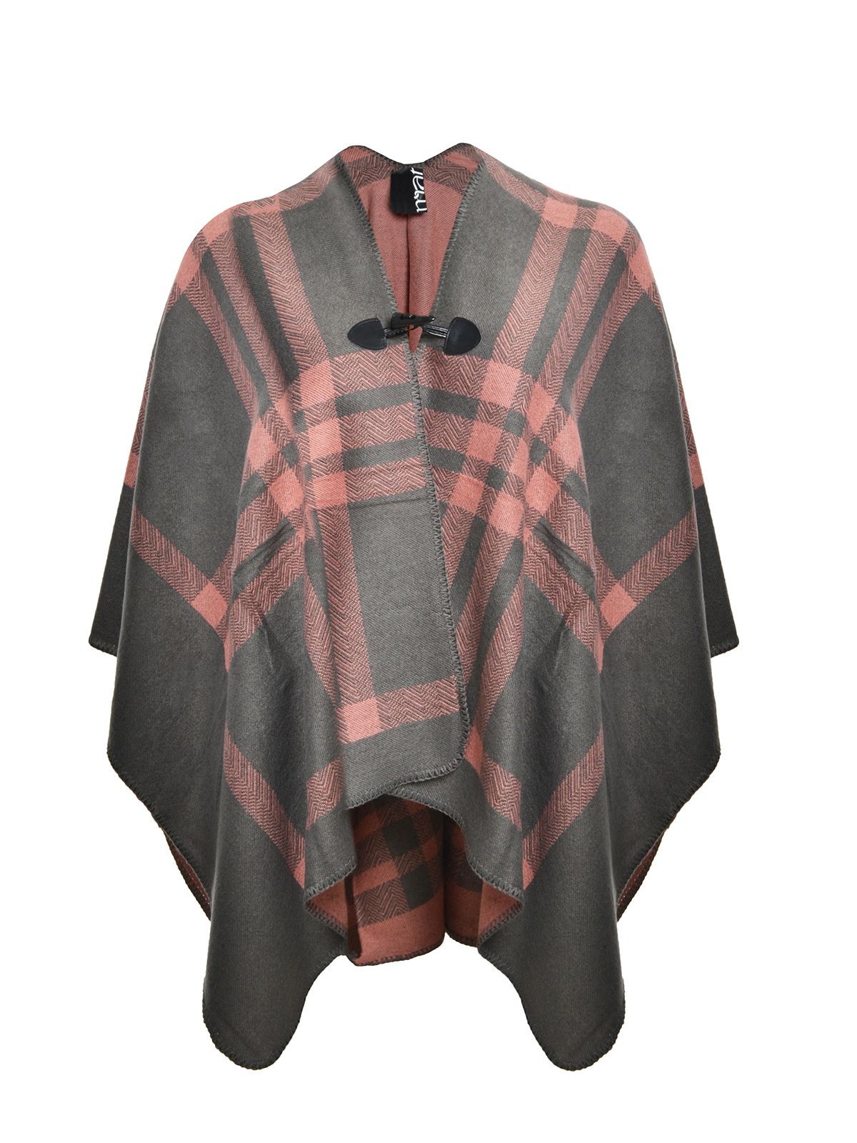 Plaid poncho with toggle closure