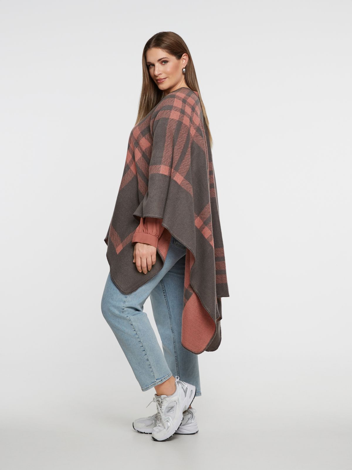 Plaid poncho with toggle closure