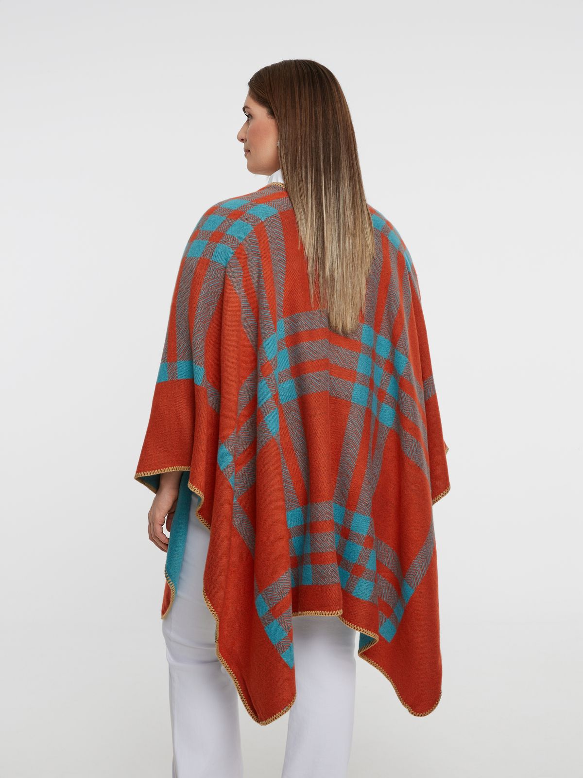 Plaid poncho with toggle closure