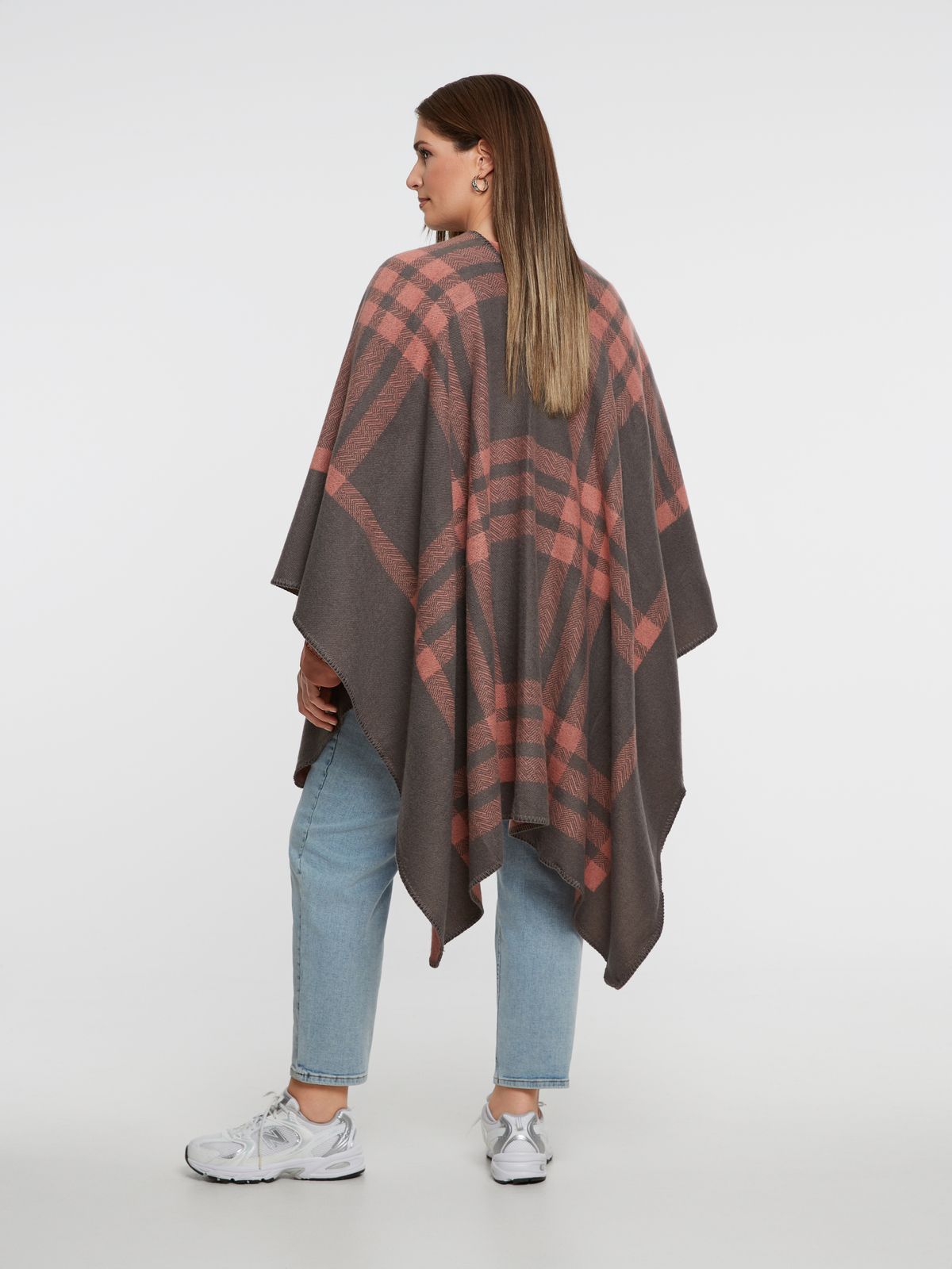 Plaid poncho with toggle closure