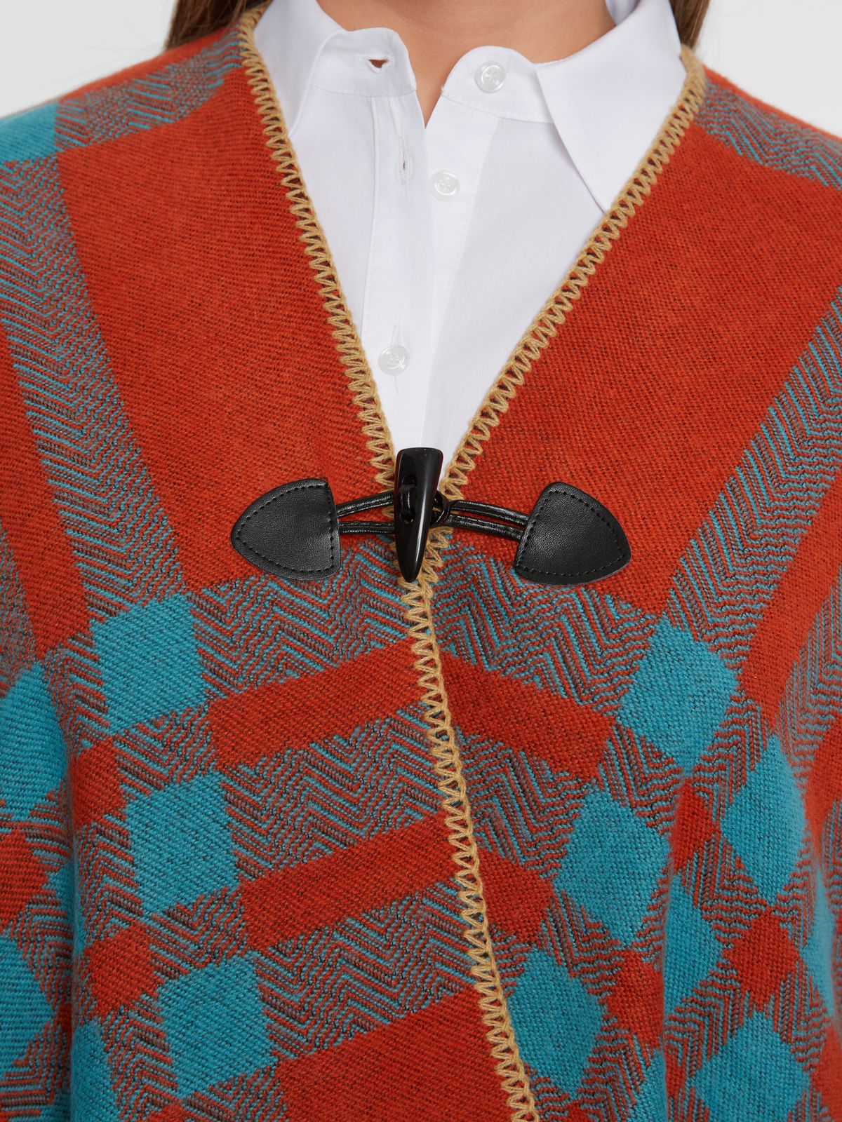 Plaid poncho with toggle closure