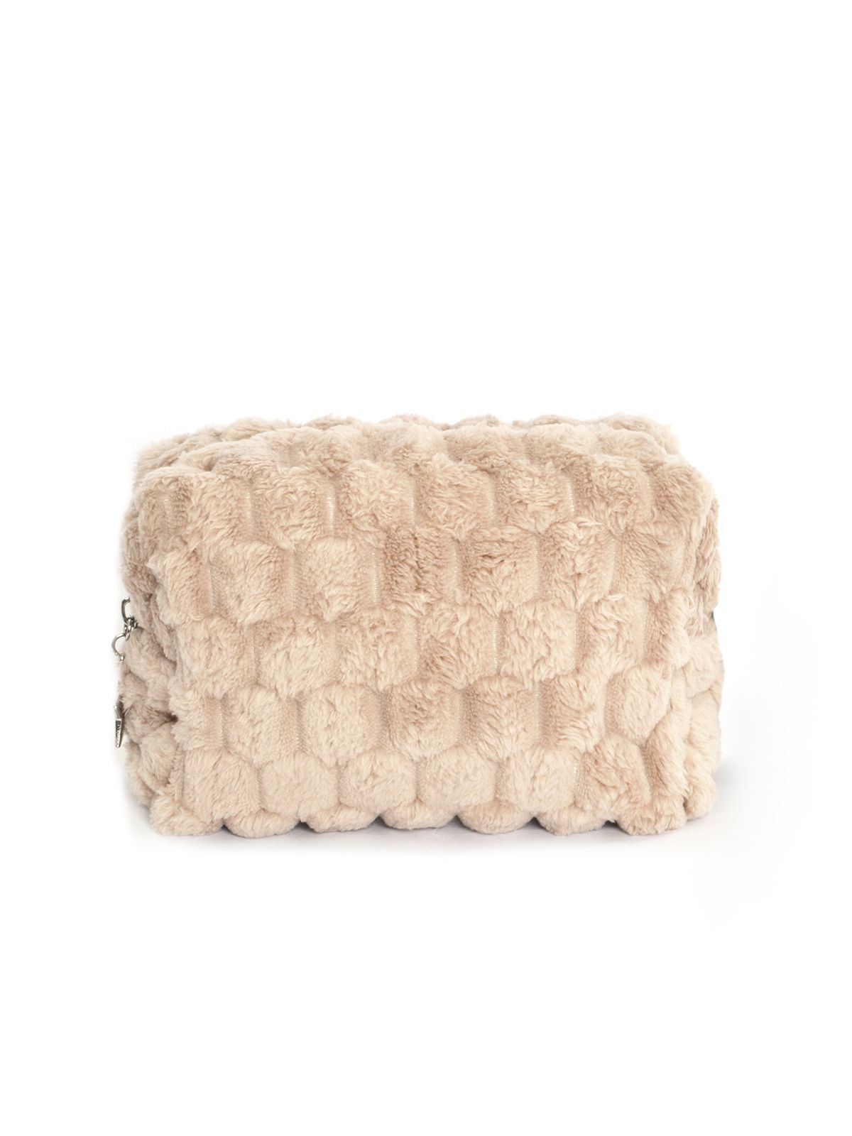 Plush-striped texture cosmetic bag