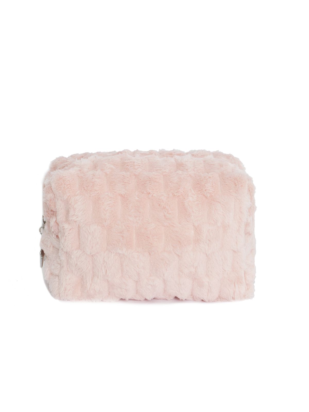 Plush-striped texture cosmetic bag