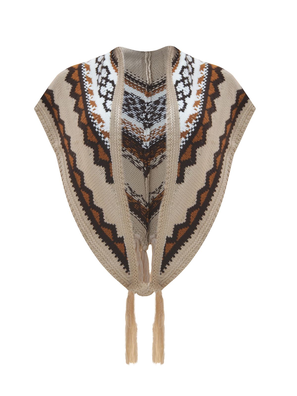 Patterned knitted cape with tassels