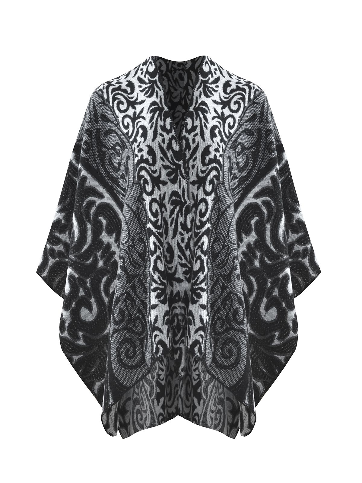 Black and grey patterned poncho