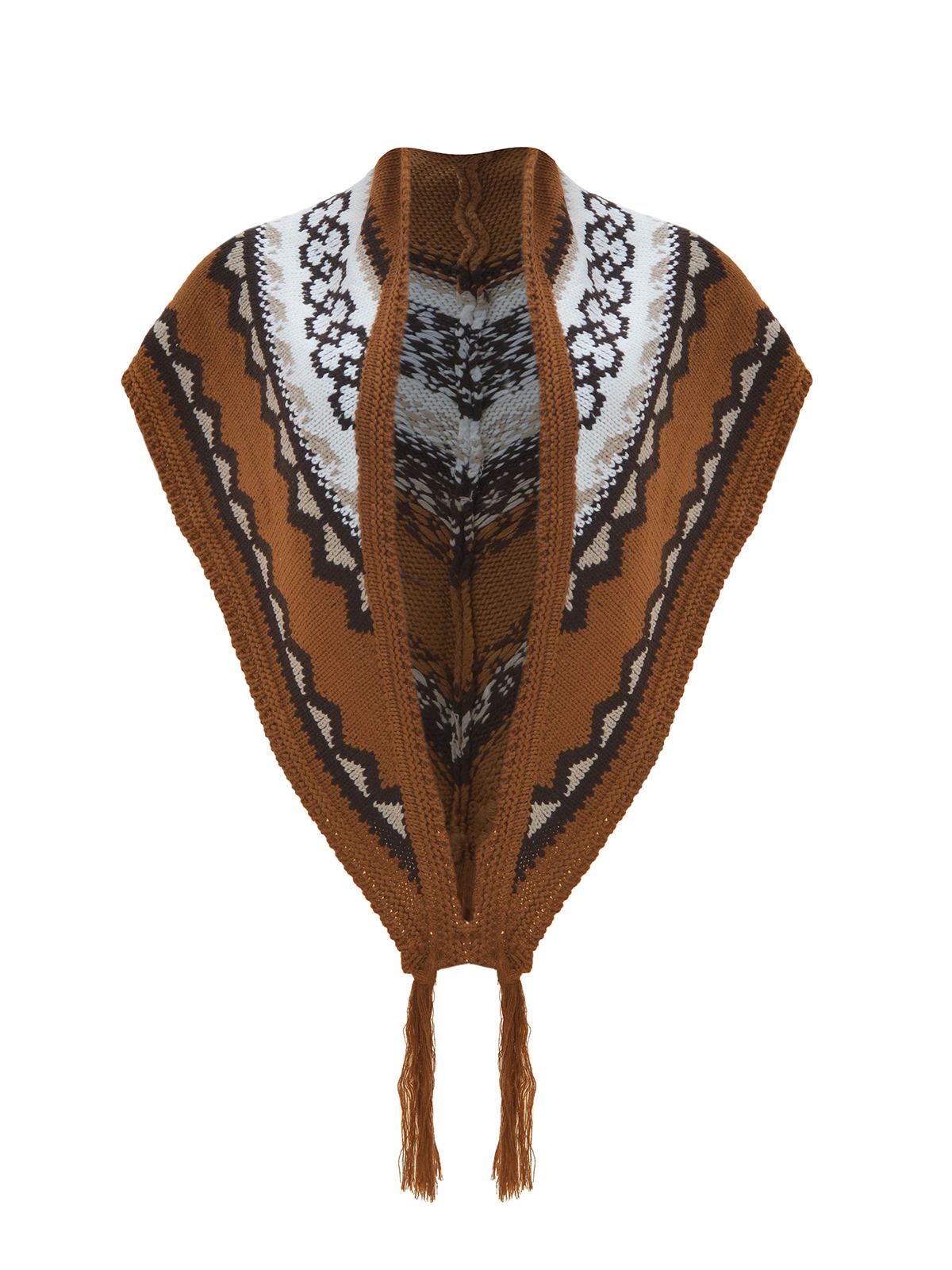 Patterned knitted cape with tassels