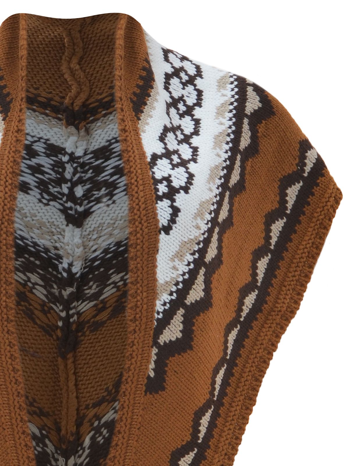Patterned knitted cape with tassels