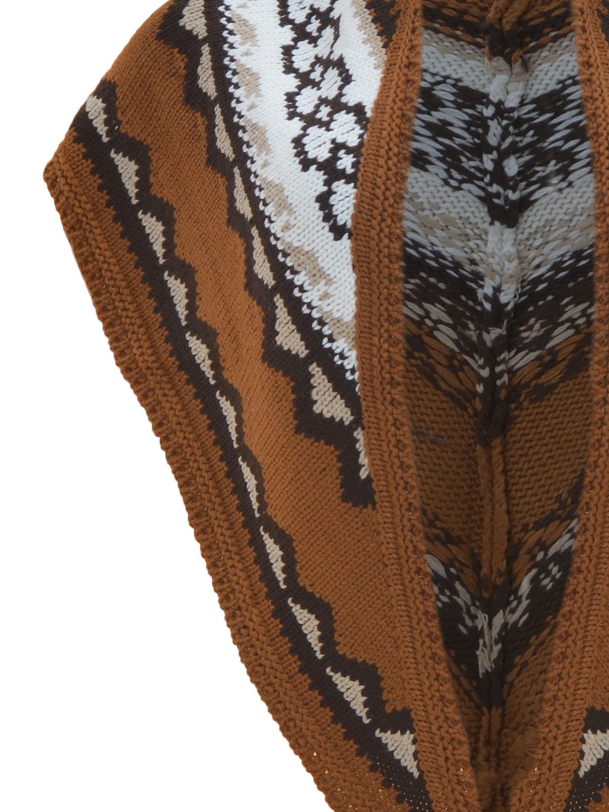 Patterned knitted cape with tassels