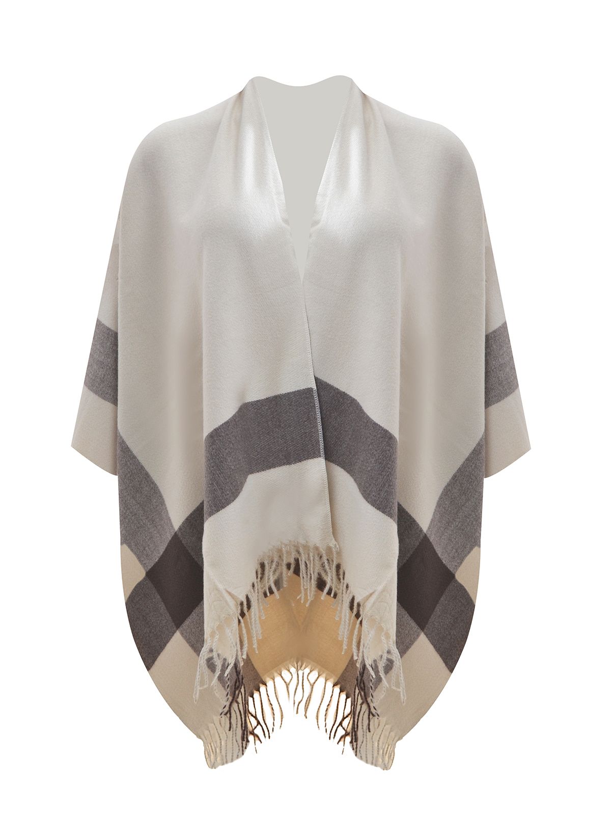 Cream plaid fringe cape