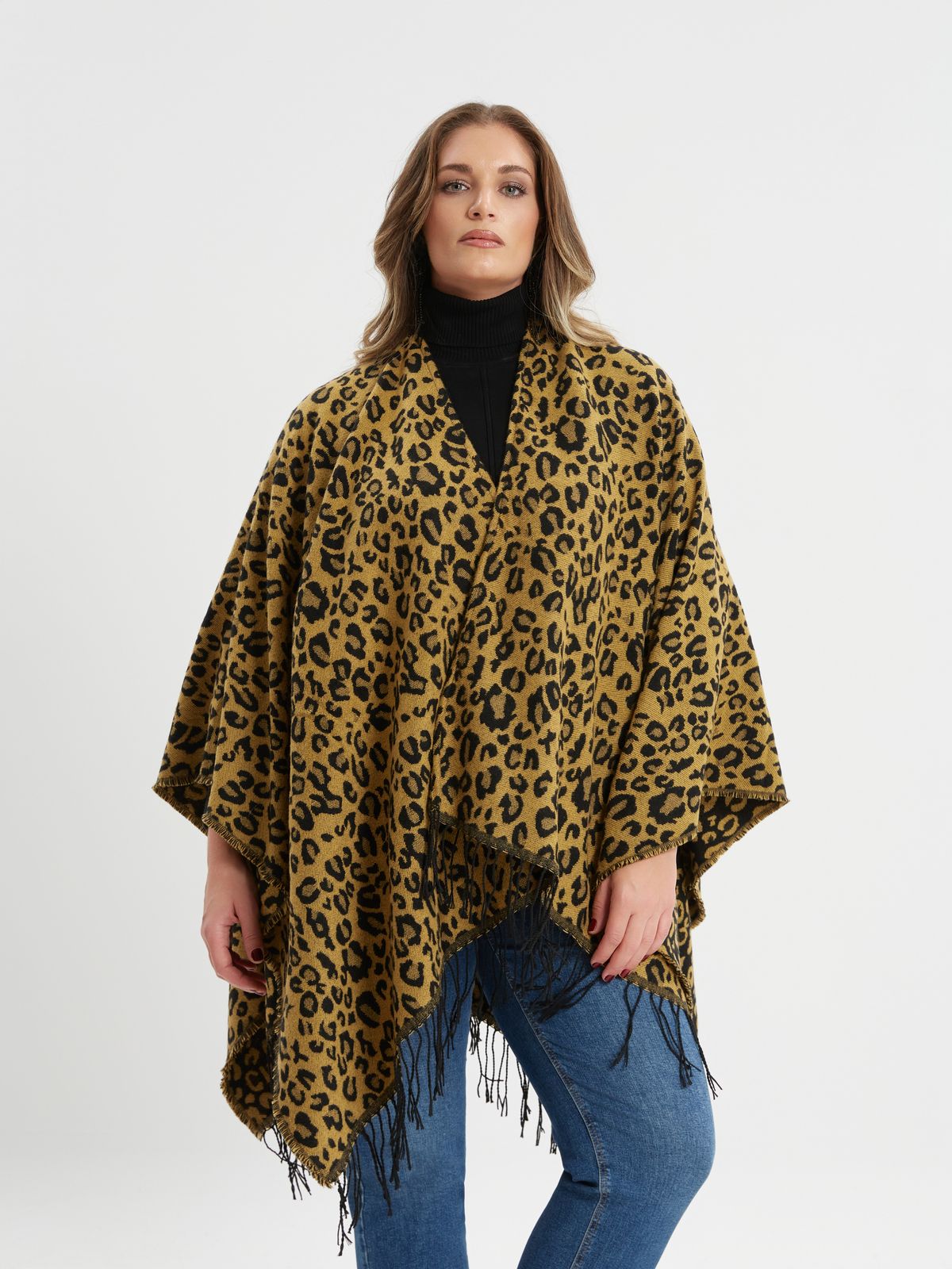 Leopard print fringe cape