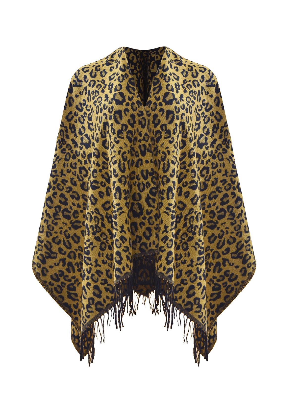 Leopard print fringe cape