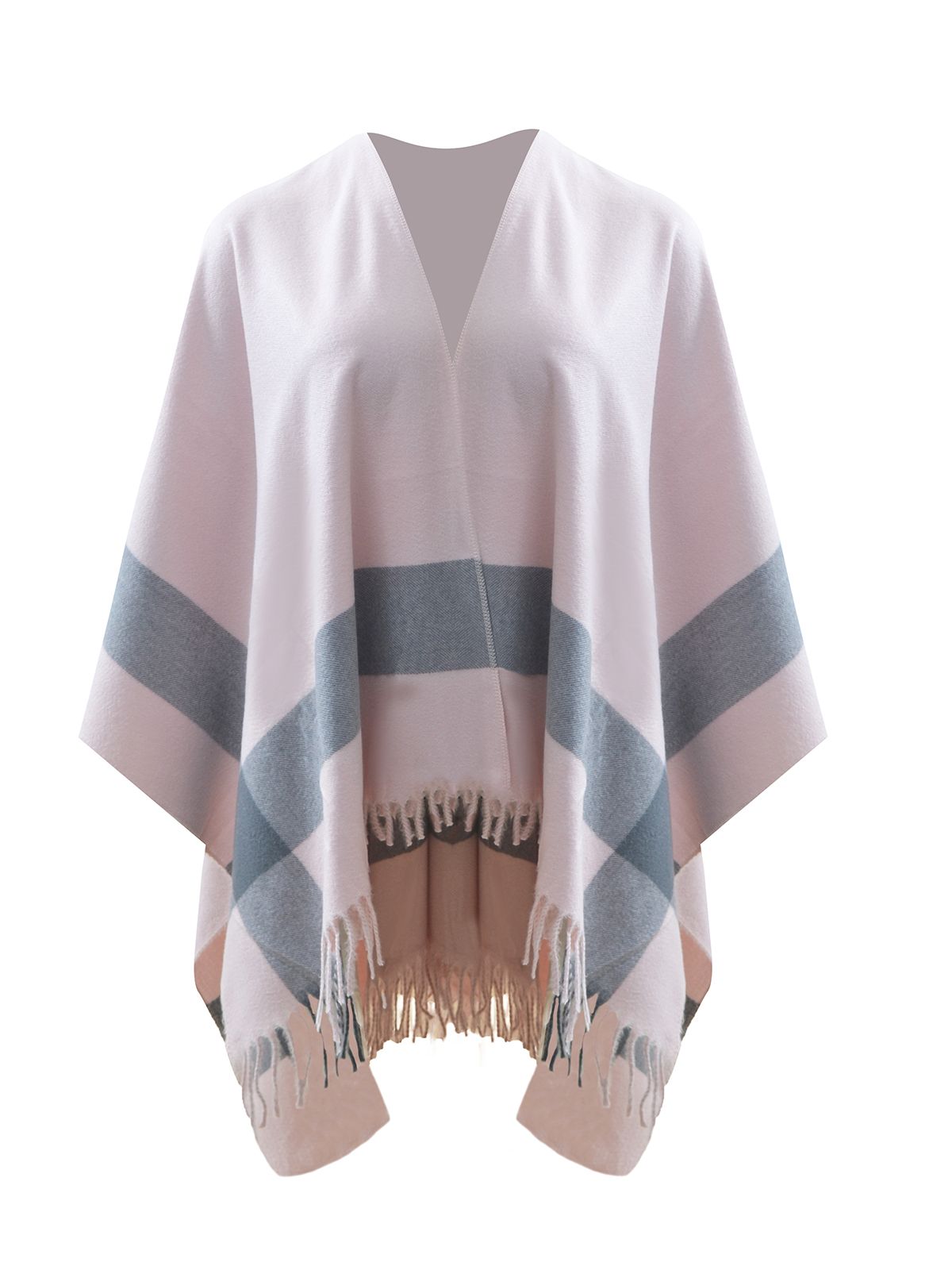 Pink plaid fringe cape