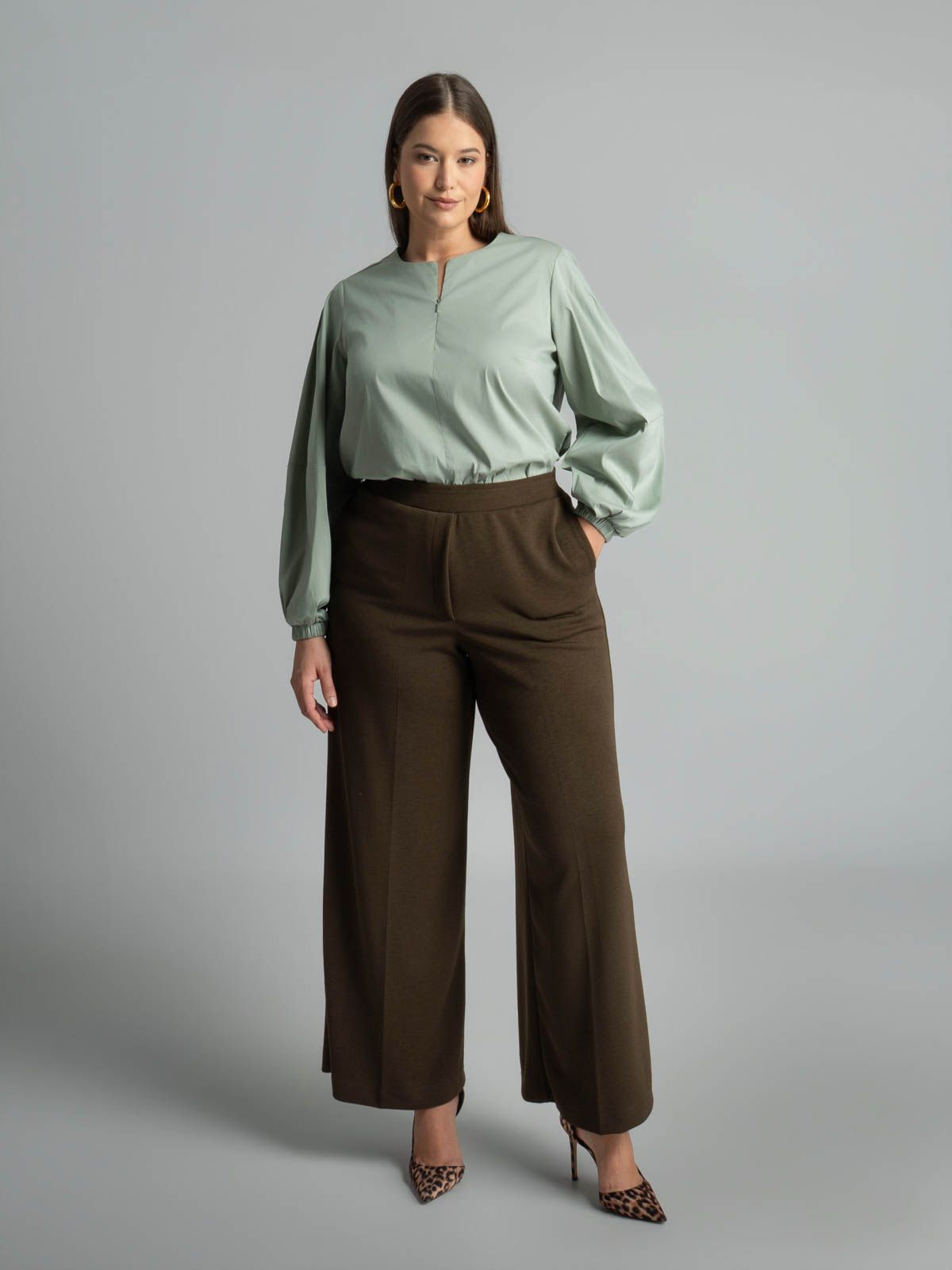 Poplin blouse with balloon sleeves