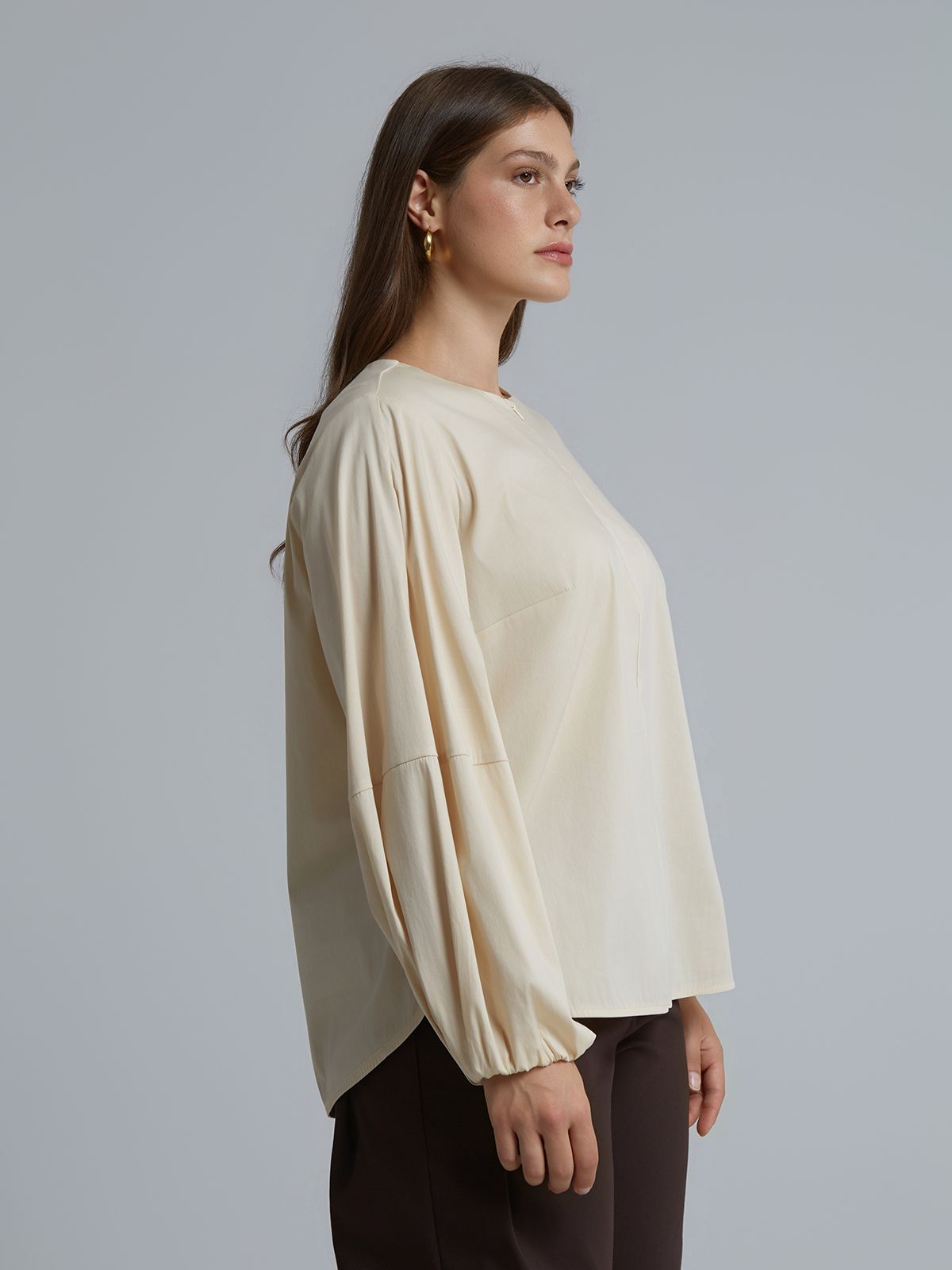 Poplin blouse with balloon sleeves