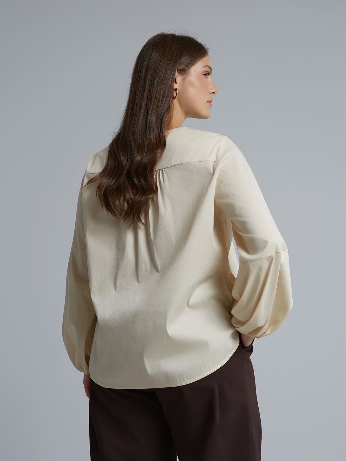 Poplin blouse with balloon sleeves