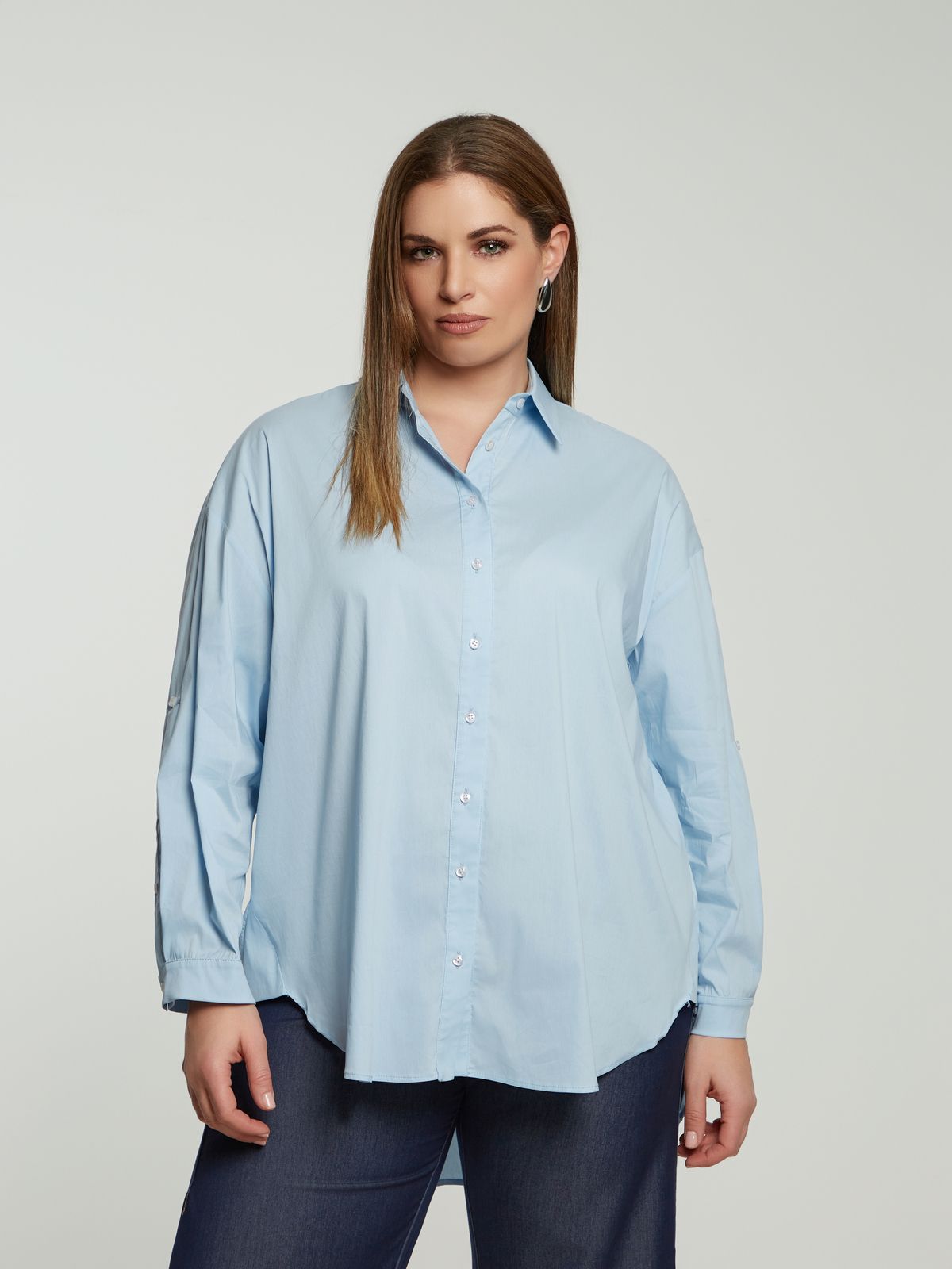 Poplin shirt with strass-detailed back
