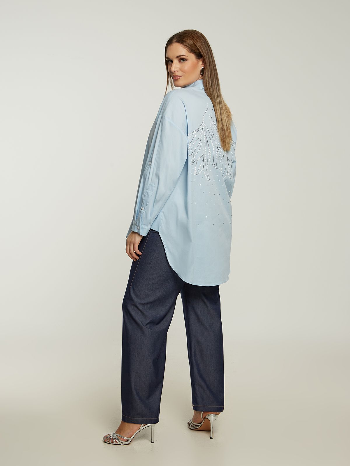 Poplin shirt with strass-detailed back
