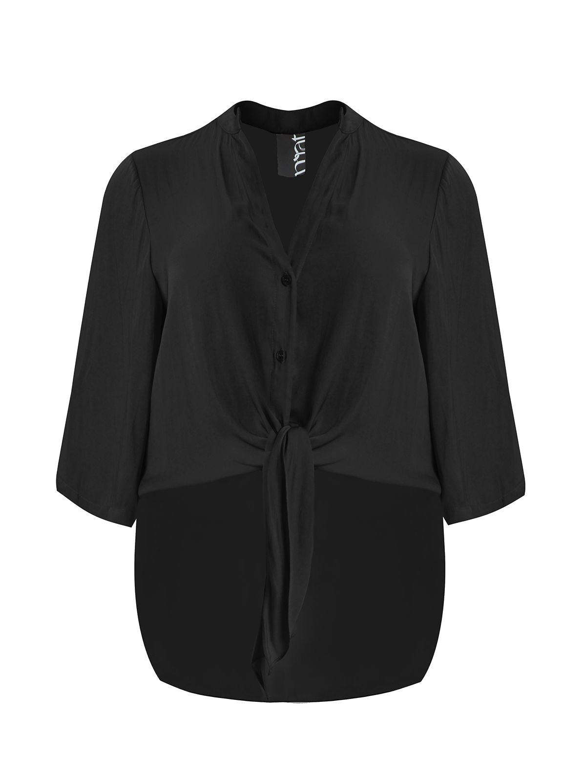 Black satin tie-front shirt