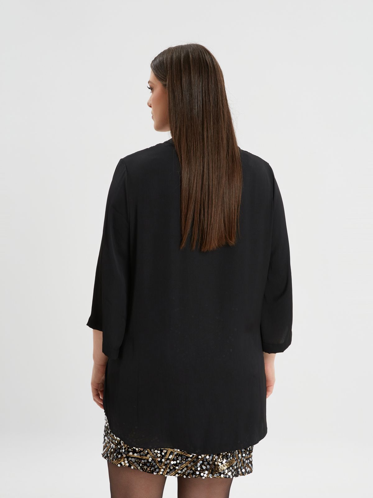 Black satin tie-front shirt
