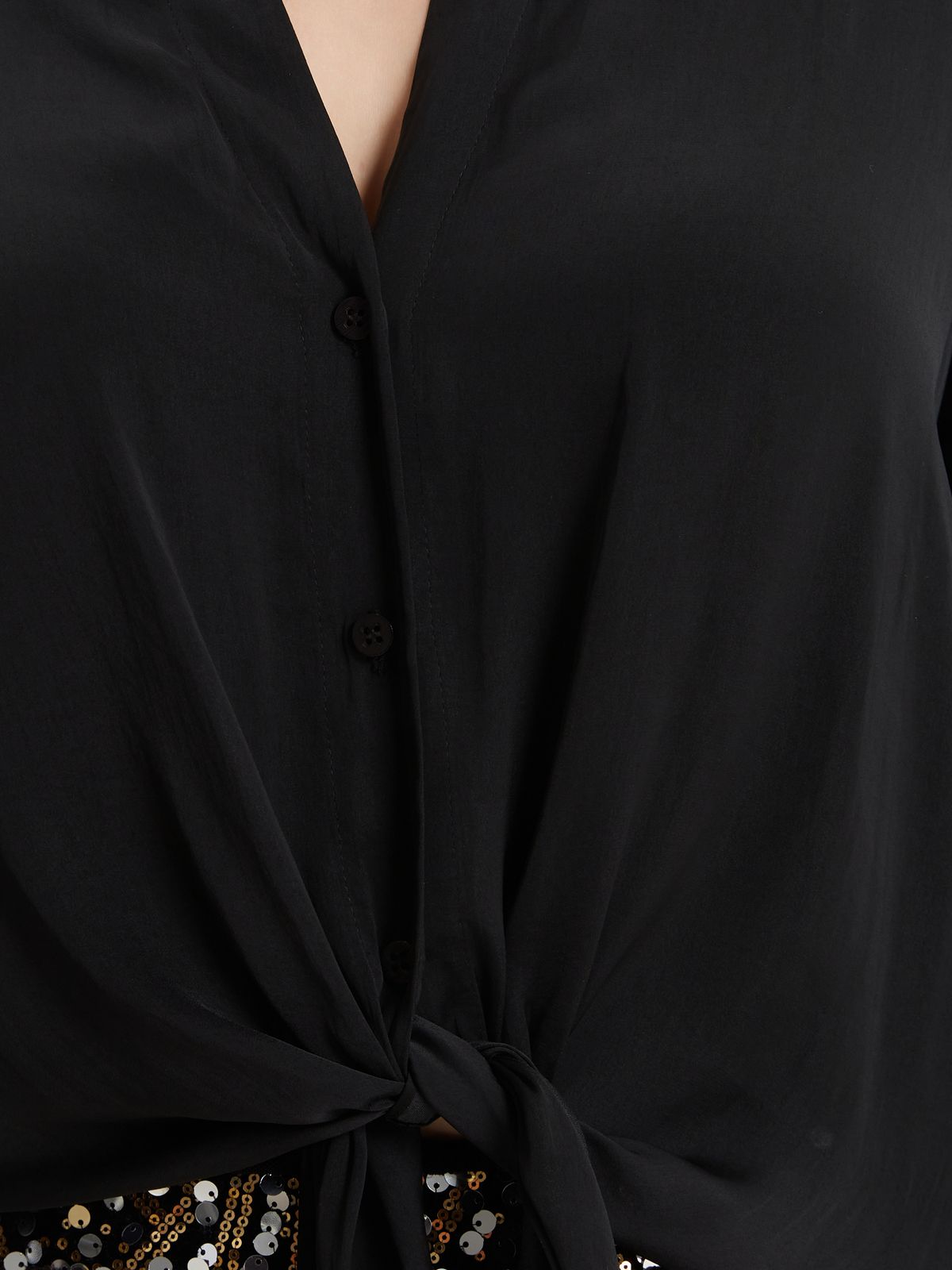 Black satin tie-front shirt