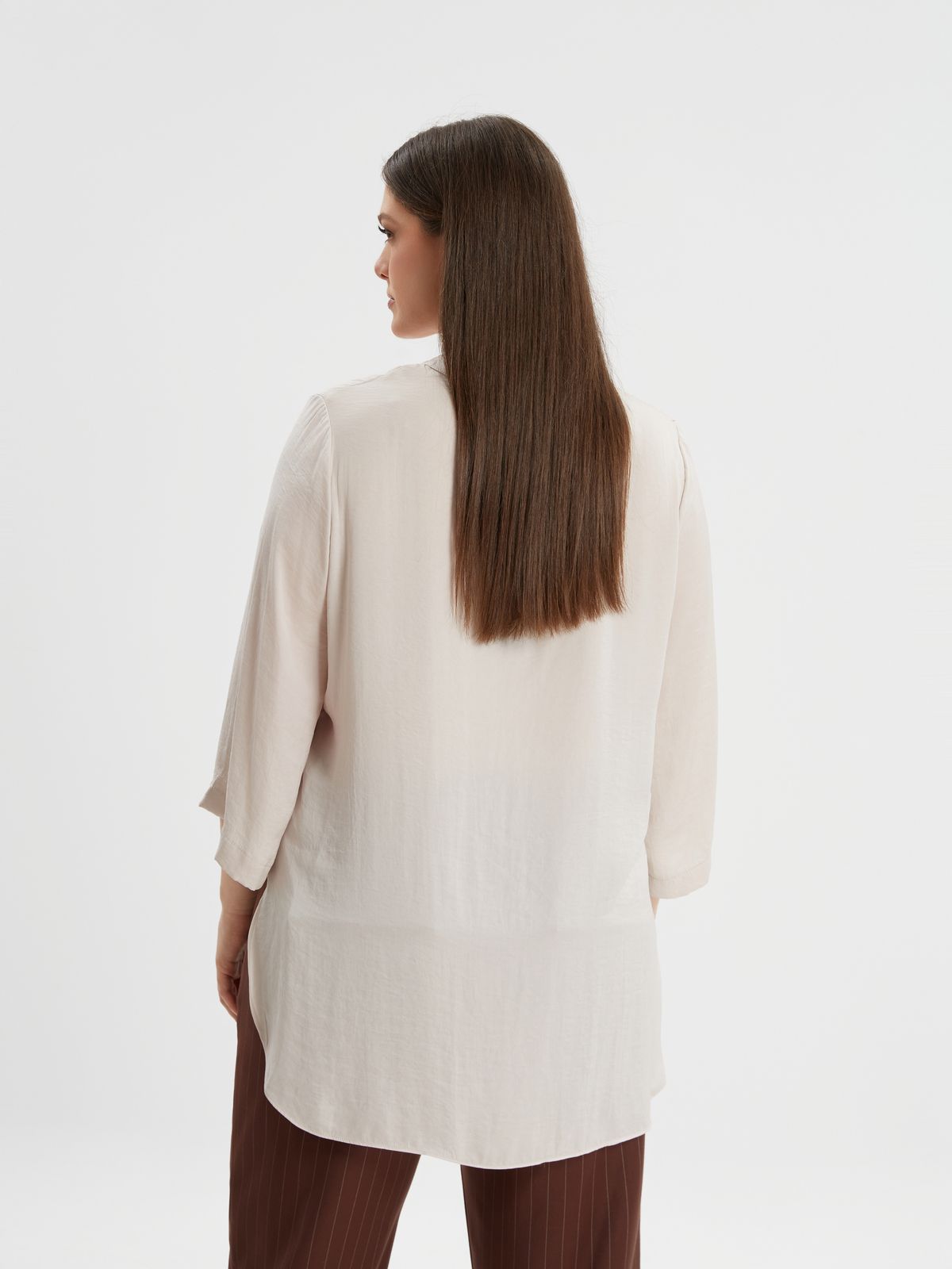 Cream satin tie-front shirt
