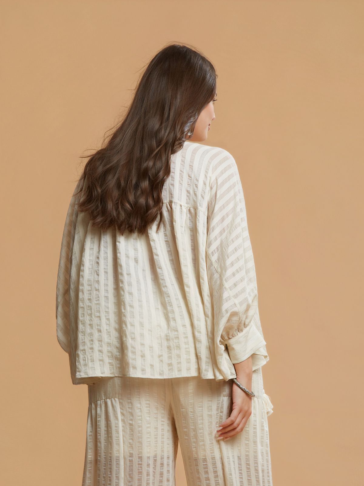 Striped mandarin collar shirt