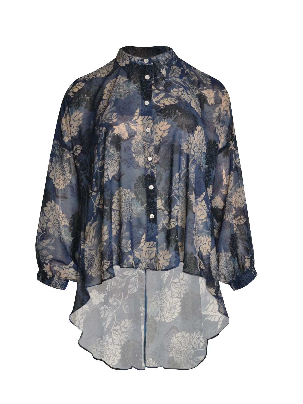 Floral sheer shirt with dipped back