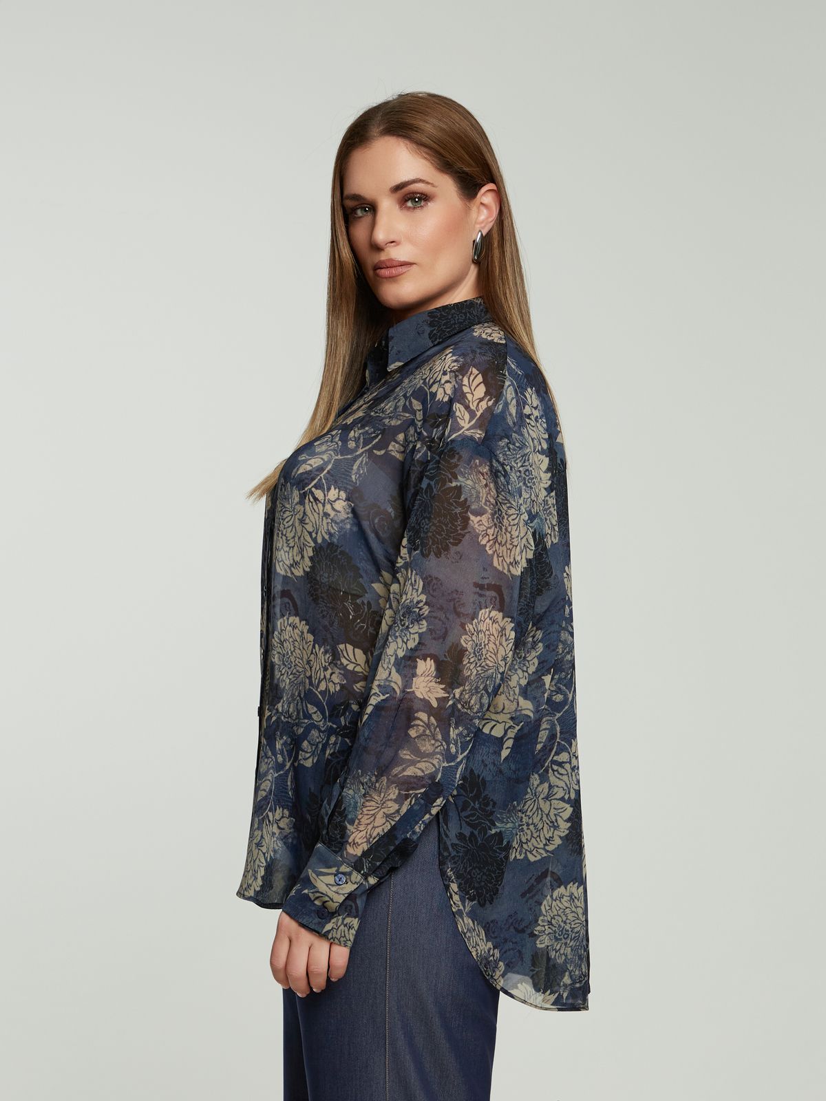 Floral sheer oversized shirt