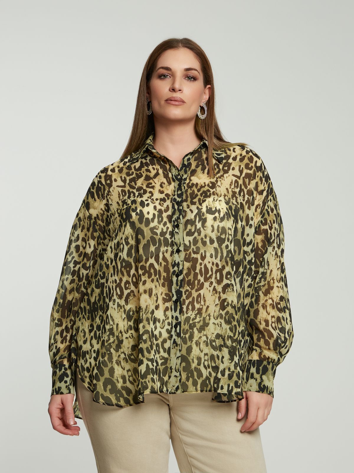 Leopard sheer oversized shirt