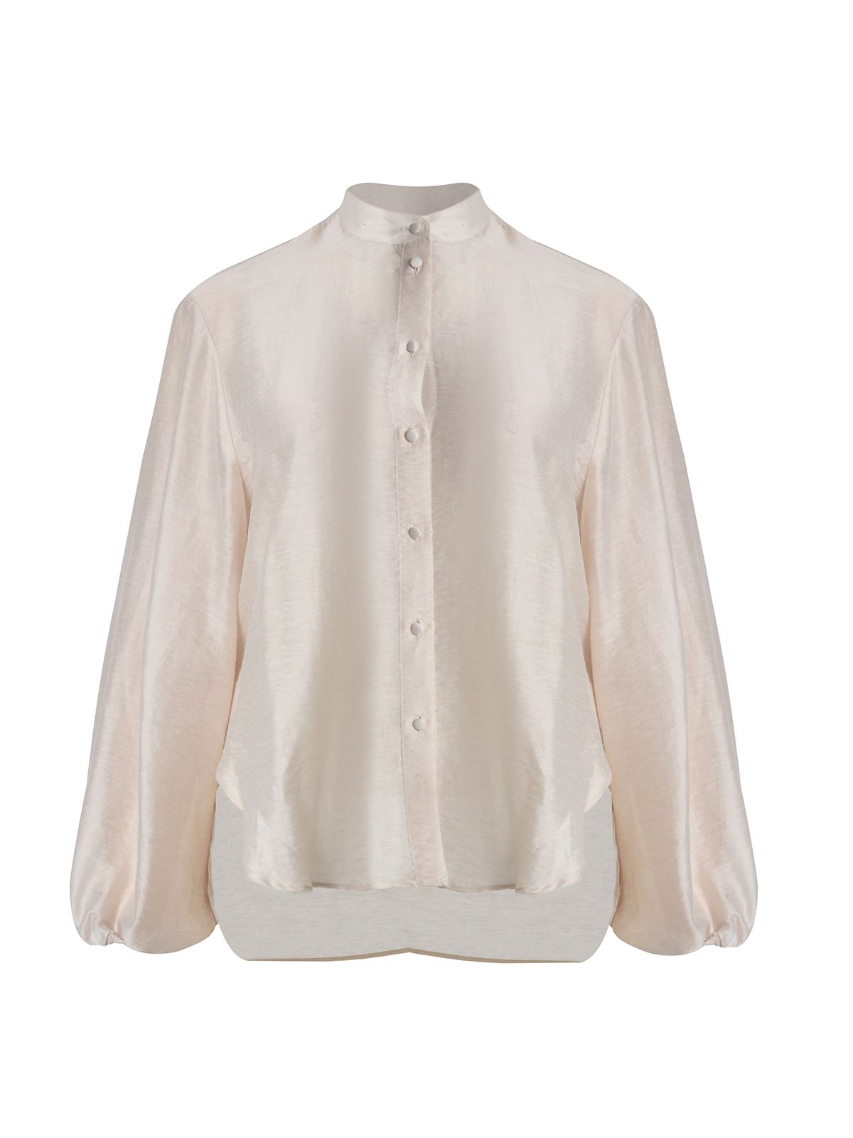 Balloon-sleeve mao shirt in lyocell-linen blend