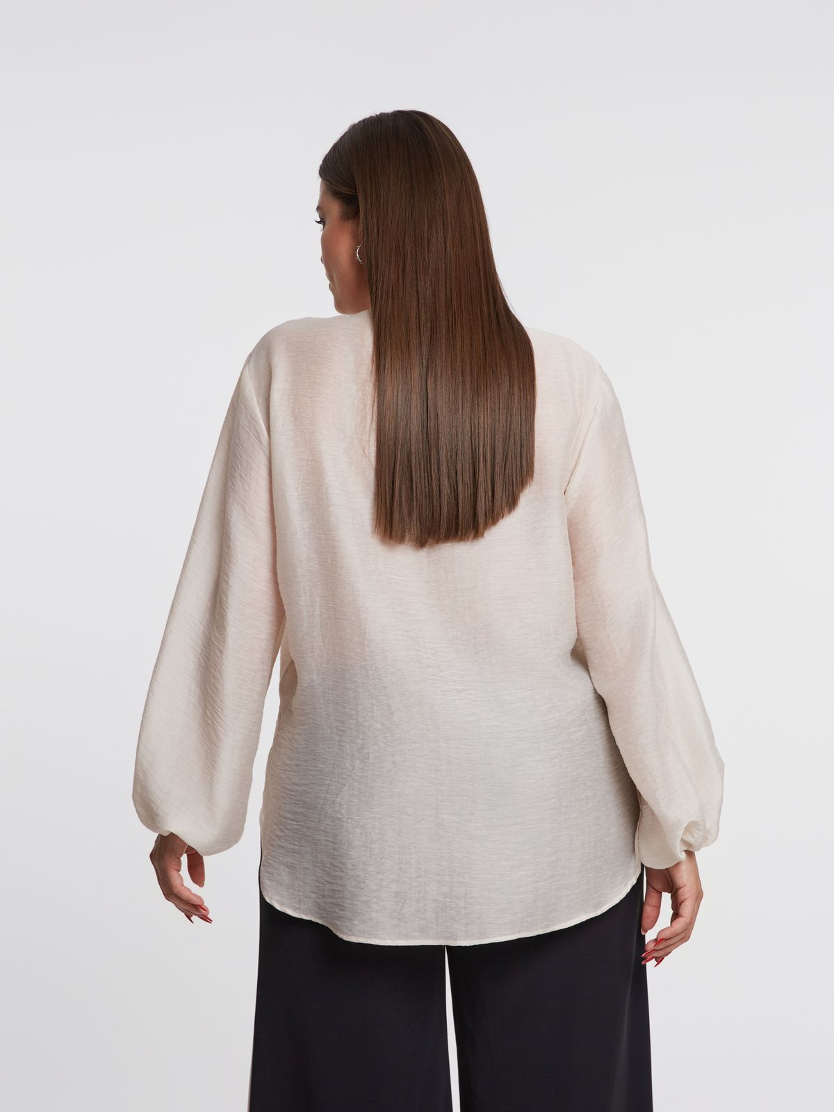 Balloon-sleeve mao shirt in lyocell-linen blend